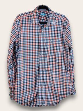 J McLaughlin Men's Red Blue Gingham Check Button Down Shirt Size L